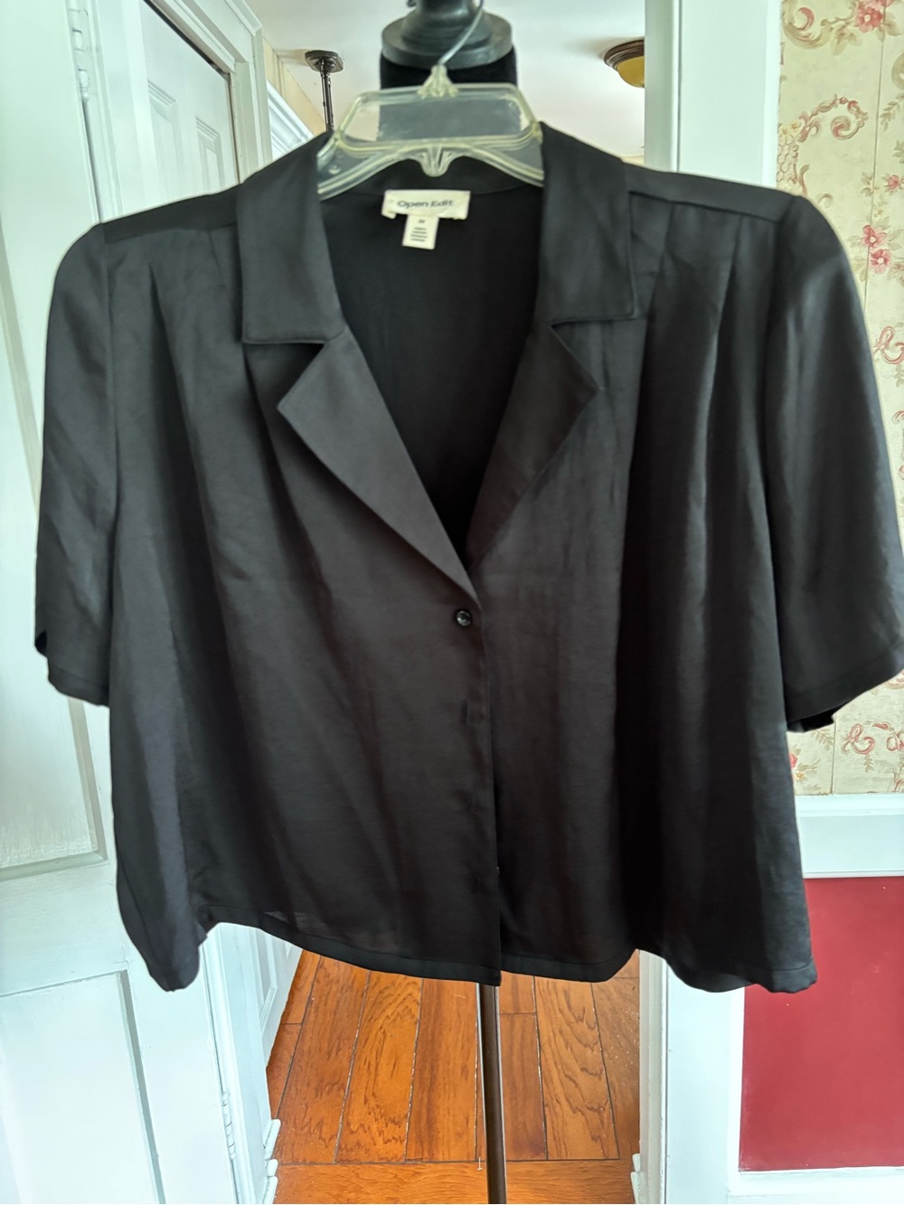 Open End Black Short-Sleeve Button-Front Shirt - Women's